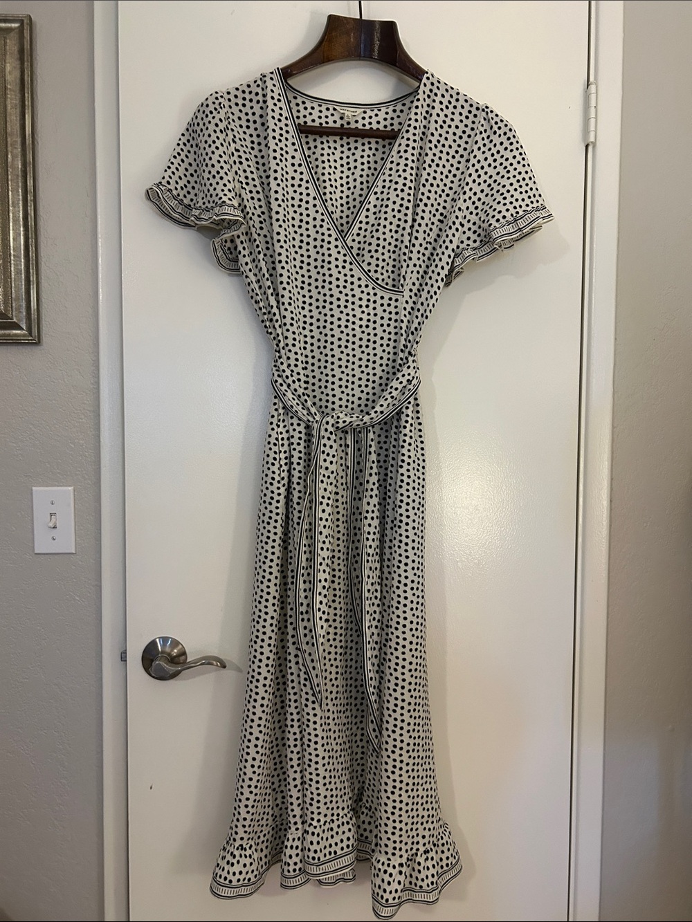 Max Studio Polka Dot Wrap Maxi Dress - White/Black